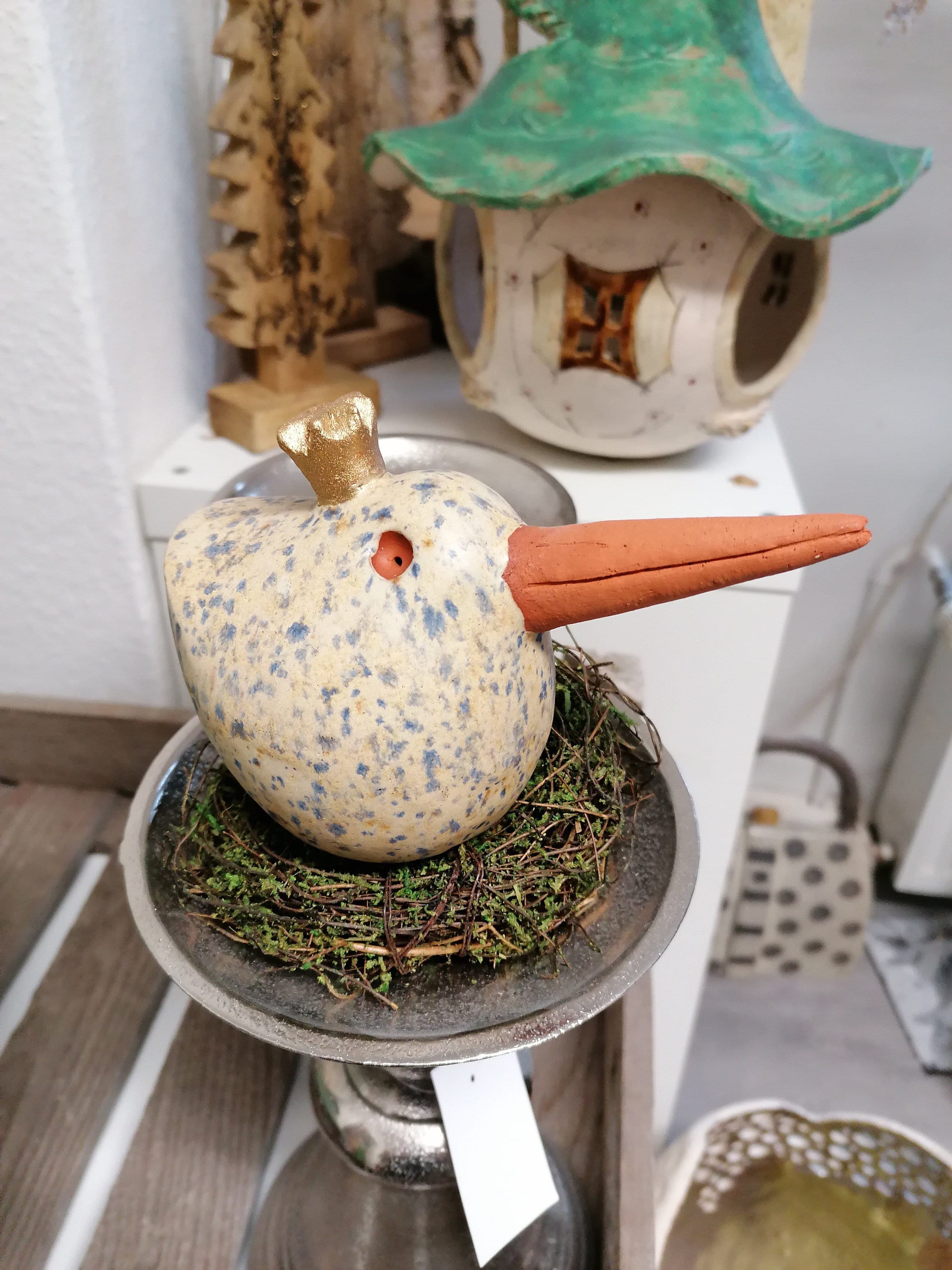 WRENCH Ceramic - Beige Speckled - Bird - Garden Decoration