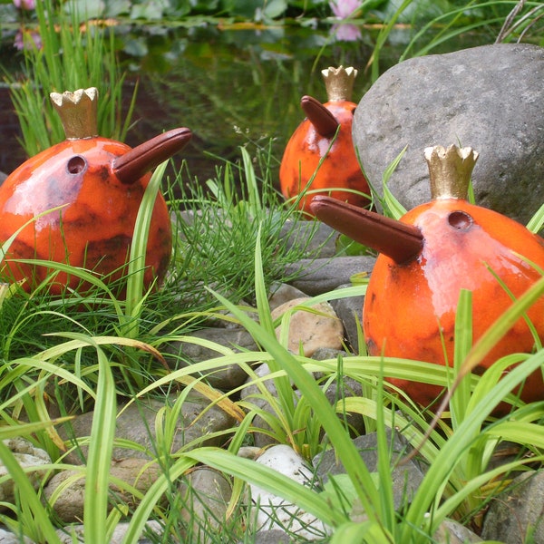 ZAUNKÖNIG Keramik - Orange - Vogel - Gartendeko - Dekoration - Garten - handgefertigt