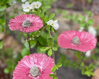 Ceramic Flowers Garden Plug Set 3 Sizes | Hand Pottery Weatherproof | Garden Deco Flowers Outdoor | Ceramic Flower Stakes Set