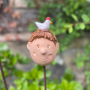 Ceramic head chicken boy - garden decoration - decoration - garden