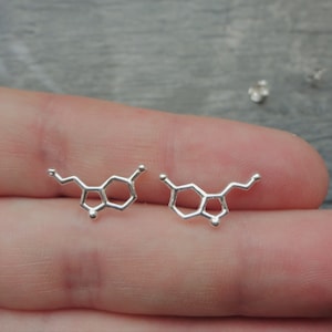 Silver SEROTONIN earrings, chemical formula. Happiness hormone, 925 silver, silver jewelry