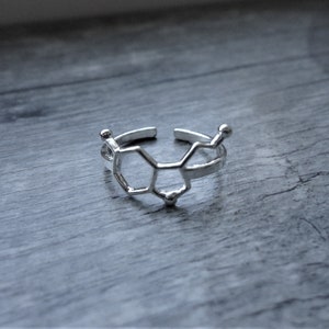 SEROTONIN ring, chemical formula, silver 925, serotonin ring