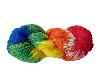 Merino Hightwist, Sockenwolle 100 g, BUNT, wildernd bei ca 64 Maschen, 4-fädig, handgefärbt, mulesingfrei