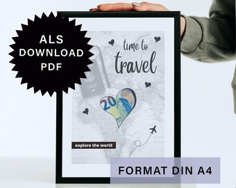 Regalo fai da te in denaro da viaggio come stampa istantanea in formato DIN A4 | Download PDF, regalo last minute, prodotto digitale