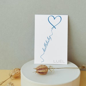 Personalisierte Karte zur Geburt "hellobaby" in blau | Grußkarte Geburt personalisierbar, individuelle Karte zur Geburt