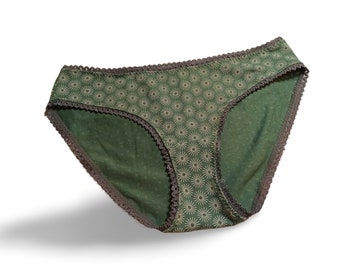 MoodySous Damen-Slip Unterhose "Umbrella-Dotties grün" Blumen aus Jersey Größen 34-46