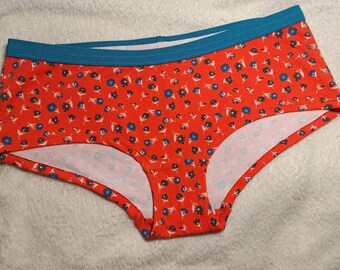 MoodySous Damen-Hipster Unterhose "Streublumen orange/petrol" aus Jersey Größen 34-44