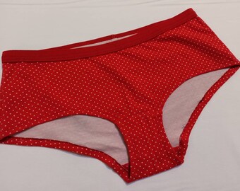 MoodySous Damen-Hipster Unterhose basic "Dotties rot" Punkte Pünktchen aus Jersey Größen 34-44