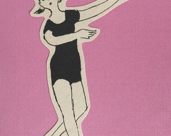 NOVEL IDEA Art Card/ Handmade Blank Collage Card / Pink Dancer