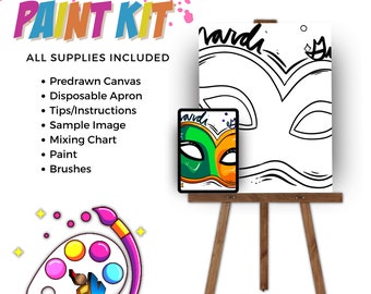 Mardi Gras | DIY Paint Party Kit | Acrylic Painting | Sip and Paint Girls Night | Pre-Sketched Canvas