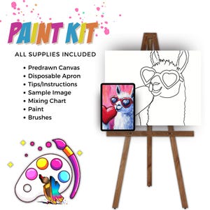 Llama Love | DIY Paint Party Kit | Acrylic Painting | Sip and Paint Girls Night | Pre-Sketched Canvas