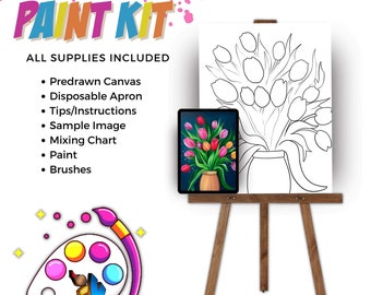 Tulips Me Please | DIY Paint Party Kit | Acrylic Painting | Sip and Paint Girls Night | Pre-Sketched Canvas