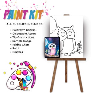 Colorful Owl | DIY Paint Party Kit | Acrylic Painting | Sip and Paint Girls Night | Pre-Sketched Canvas