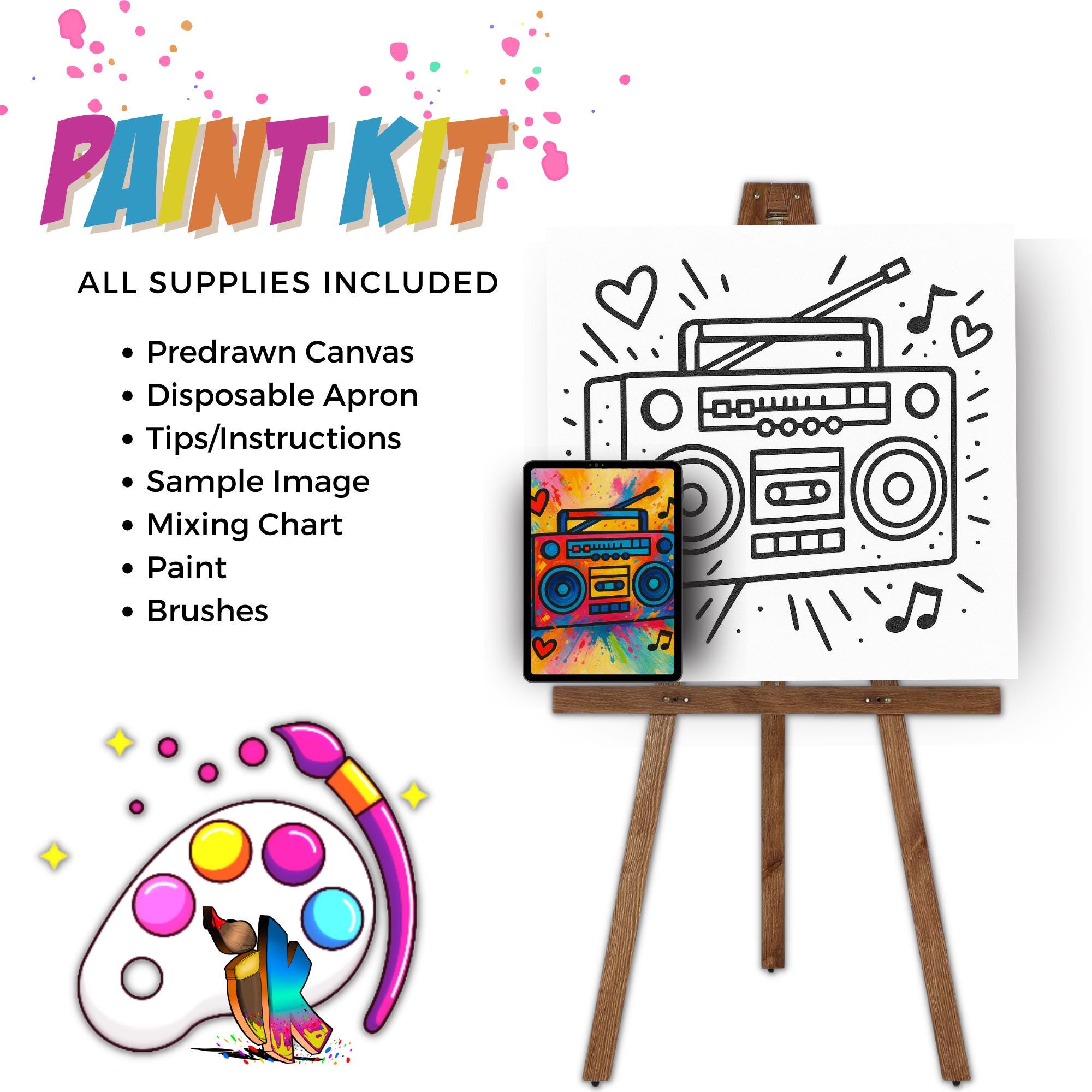 Boom Box Love | DIY Paint Party Kit | Acrylic Painting | Sip and Paint | Pre-Sketched Canvas