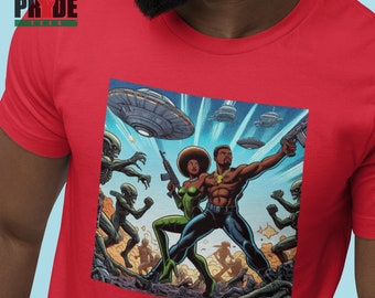 Helden der Erde T-Shirt | Comic-Buch-Hemd | Pop-Art-T-Shirt | Kunst der Popkultur schwarz | Comic Kunst Shirt | Pop Kultur T-Shirt