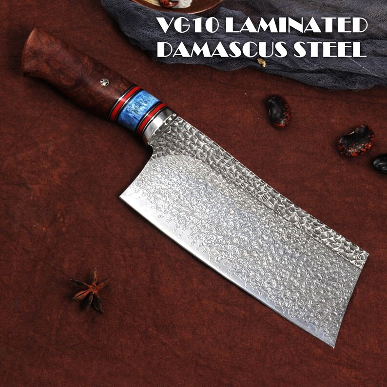 Hand Chinese Cleaver VG10 Damascus Steel Chef Kitchen Etsy