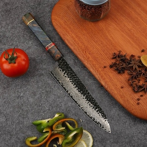 Chef Knife Japanese Gyuto Hammered Blade Home Cooking Kitchen Tool Random Color Handle