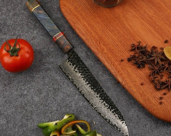 Chef Knife Japanese Gyuto Hammered Blade Home Cooking Kitchen Tool Random Color Handle