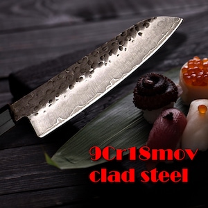 Hand Forged Santoku Knife Clad Steel Cooking Tools Kitchen Knives sushi sashimi slicing knife