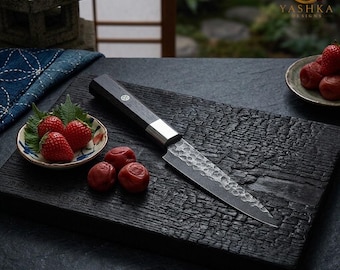 Japanese Style Petty Utility Knife, Ebony Handle, Chef Kitchen Tool