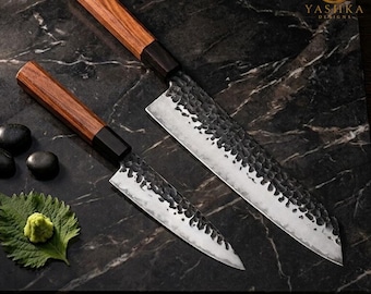 2-Piece Japanese Kiritsuke Chef Knife Set | Hammered Blade, Octagonal Wood Handle