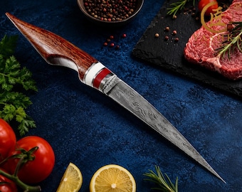 Handmade Damascus Paring Knife | Rosewood Handle, Japanese Style Boning Knife