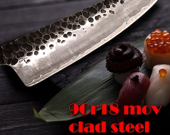 Hand Forged Chef Knife 3-layer Clad Steel Butcher Tools Kitchen Knives wood handle