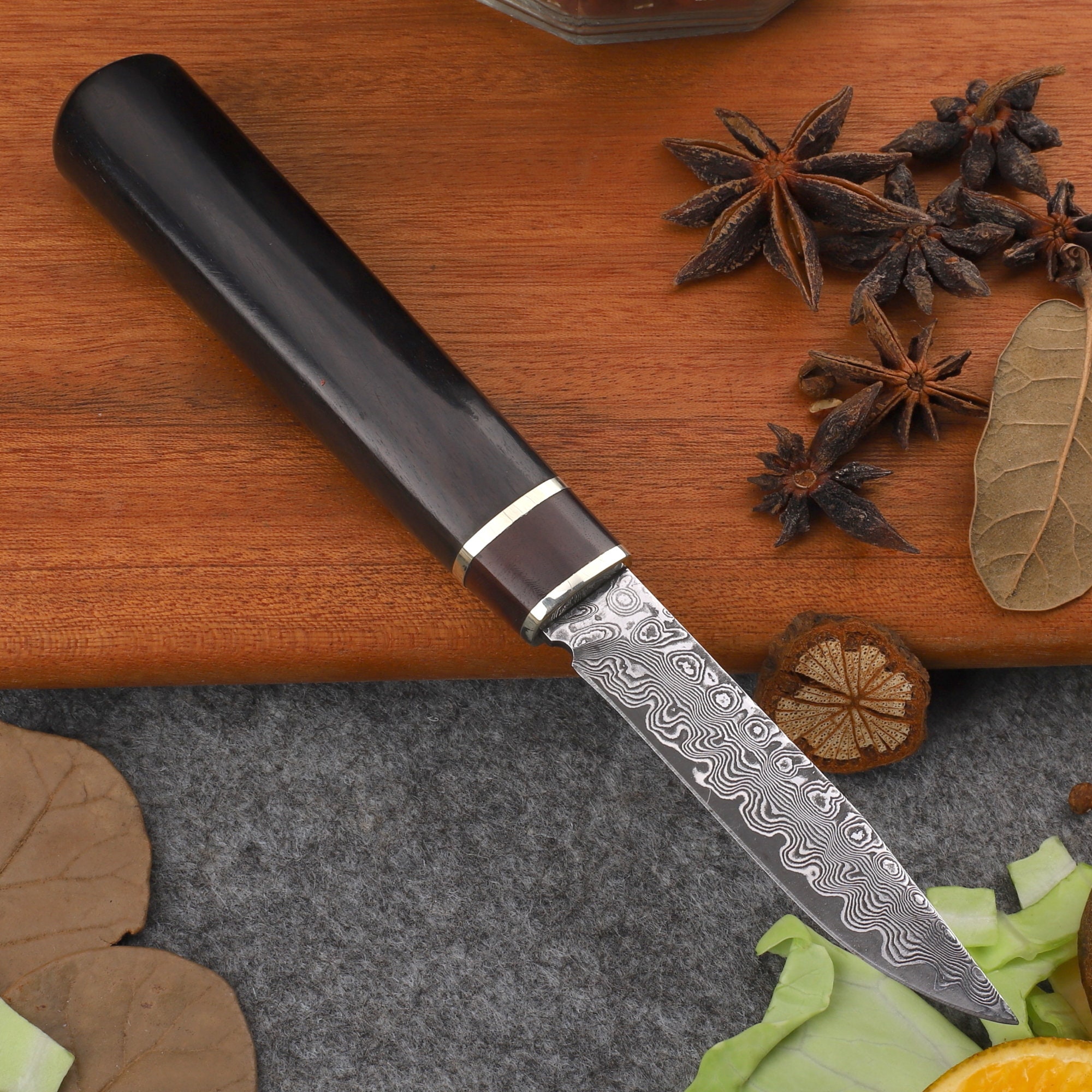 Handmade Damascus Steel Paring Knife Kitchen Chef knife WIth Sheath vk4014