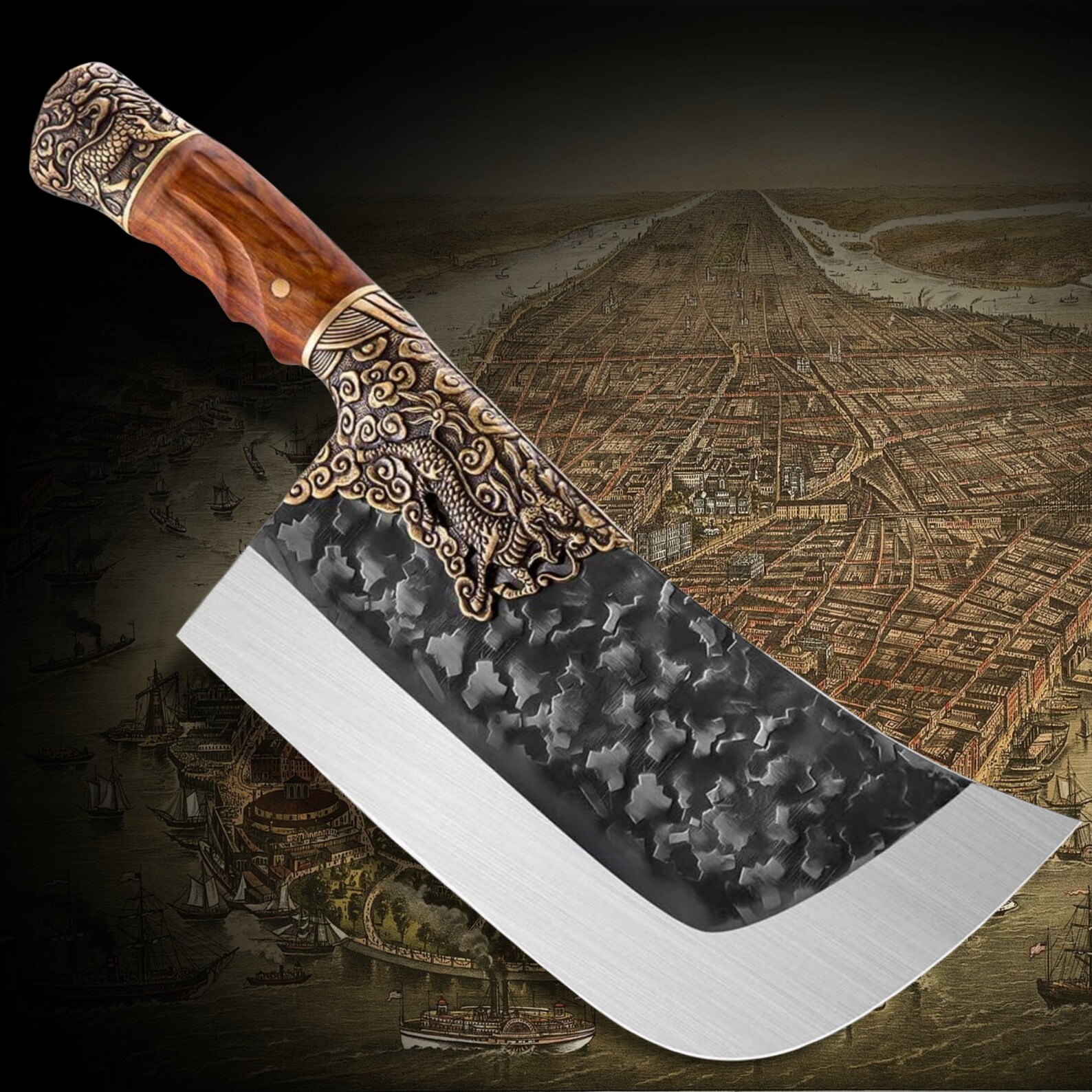 Handmade Chinese Cleaver Chef Knife Dragon Style Home Tool Etsy