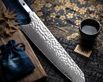 205 mm Kitchen Knife Blank Chef Blade Hammered Finish Kiritsuke Style Billet DIY Custom Knives