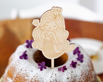 Bouchon en bois « Sirène » pour assiette d'anniversaire / couronne d'anniversaire, cake topper, cake plug