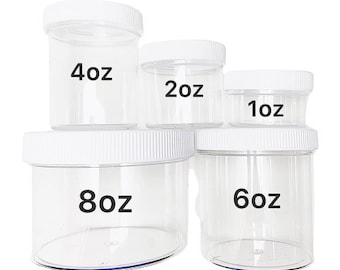 Affordable 1oz, 2oz, 4oz, 6oz, and 8oz Clear Containers, 5 Piece