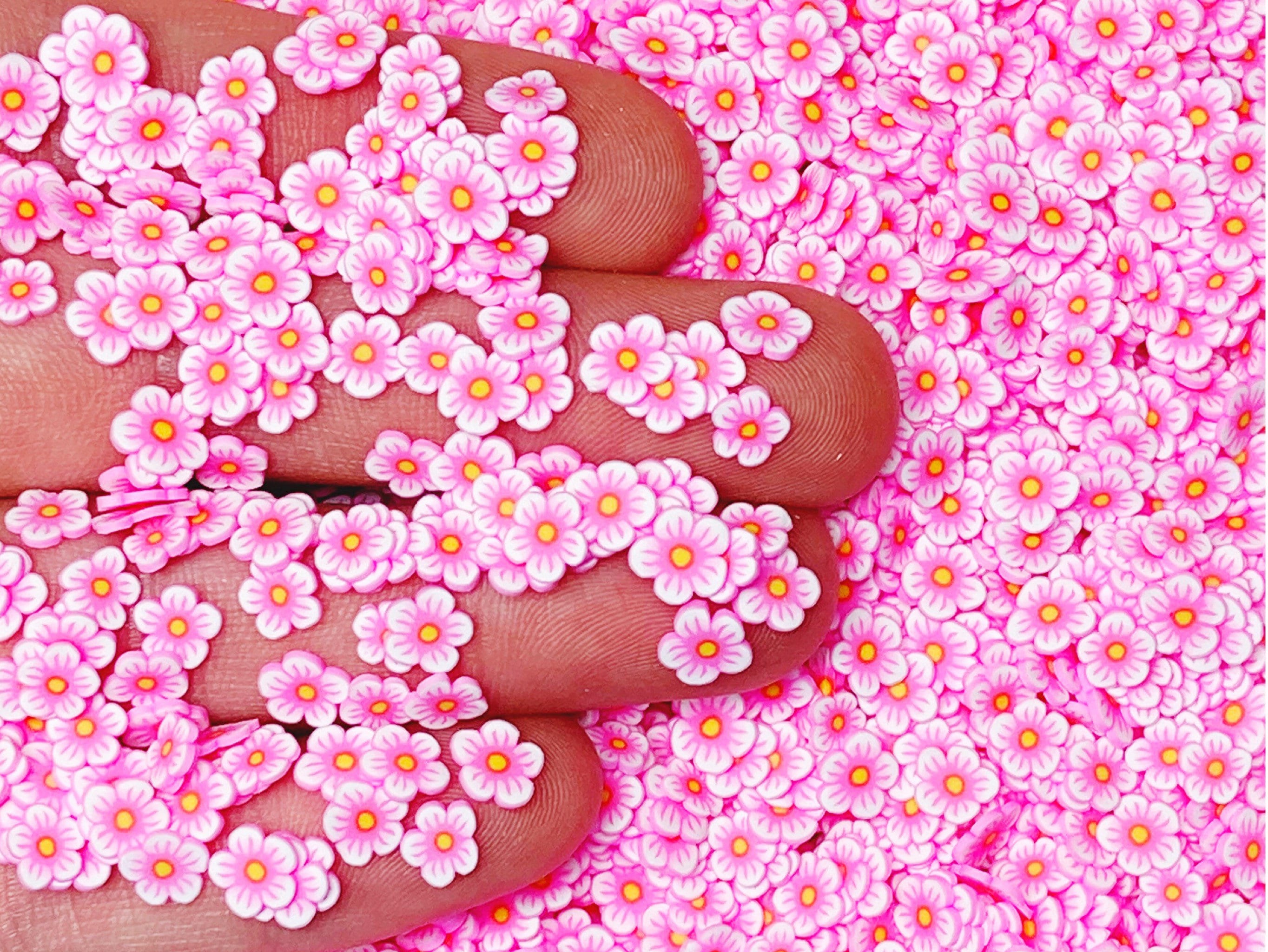 Pink Flower Fimo Slices, Polymer Clay Slices, Nail Art, Miniature Spr…