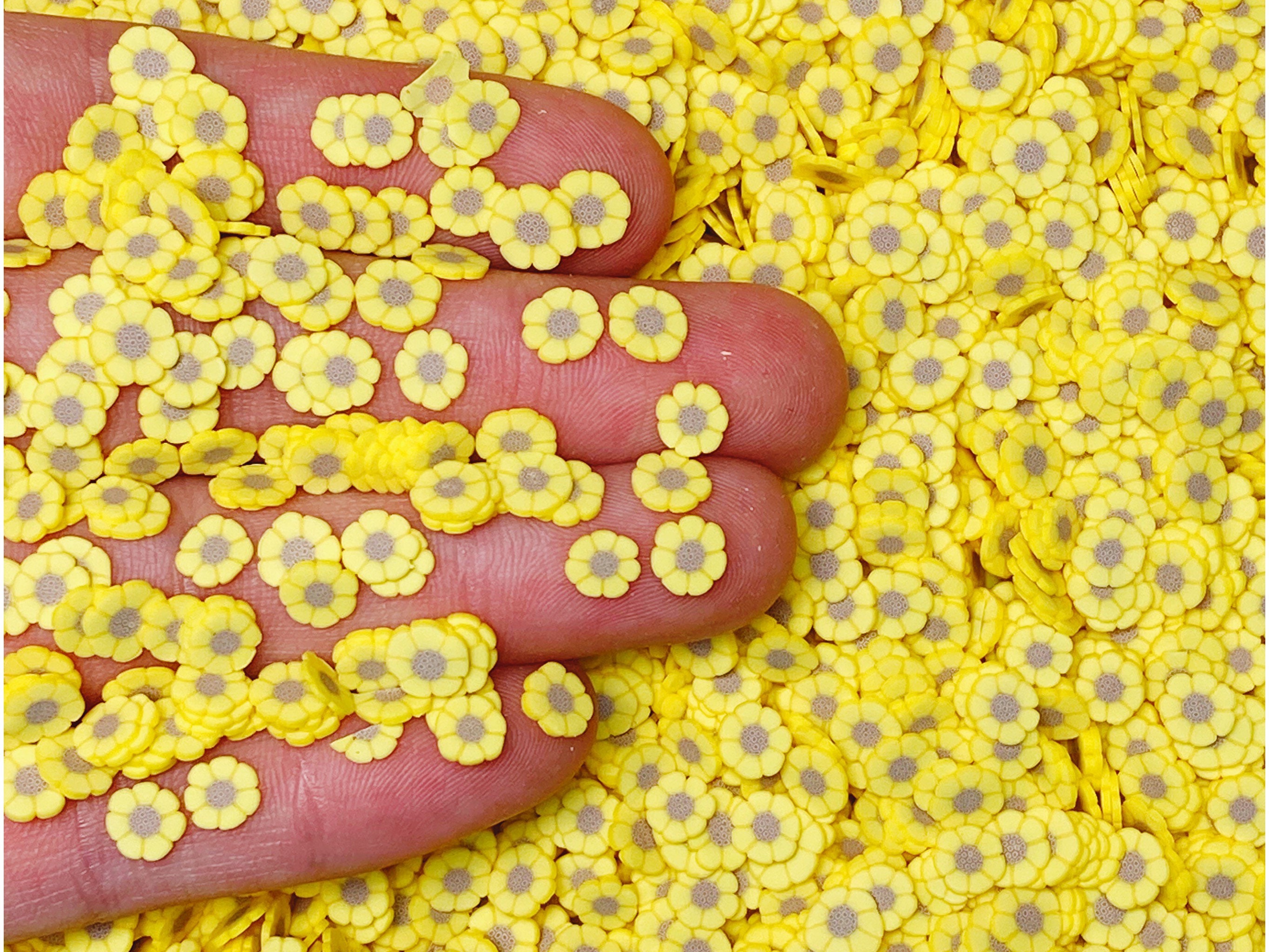 Sunflower Fimo Slices, Yellow Polymer Clay Slices, Nail Art, Miniatur…