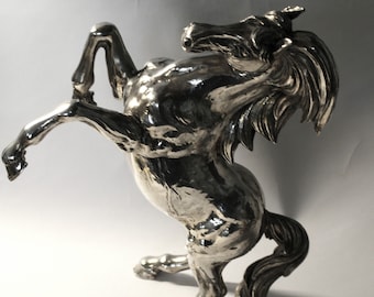 Sculpture In solid silver 925 Prancing horse Of the Magrino Alessandro artist Signed 3 Kg.