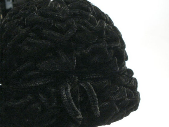 Vintage cap in black velvet like Astrakan 1960s  - image 2