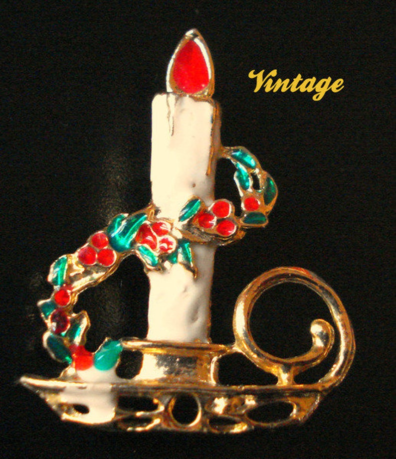 Vtg Broche Porte Bougie Avec La Bougie image 1