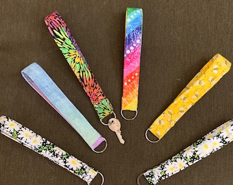 Fabric Wristlet Key Fob, Floral Key Ring