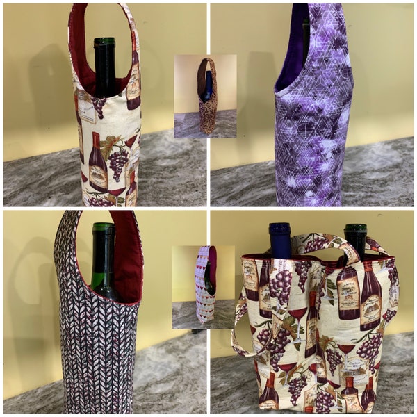 Wine bag, Wine bottle gift bag, Bottle carrier, Wine tote bag, Single or Double wine bag, Wine or liquor gift bag, hostess gift
