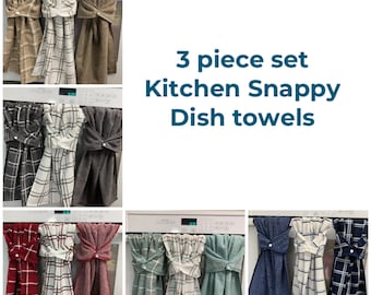 Snappy dish towel, 3 piece set of dish towels, Oven Towel, Towel with snap, Decorative towel,  Hanging Terry towel, Set of 3