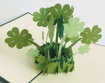 Trèfle porte-bonheur, Trèfle porte-bonheur, carte pop up, carte 3D, carte pop up, cadeau pour la Saint-Patrick, carte de voeux pour la Saint-Patrick,