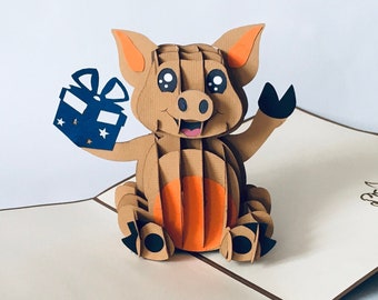 Glücksschwein, Lucky pig, 3D-Karte, pop up card, greeting card