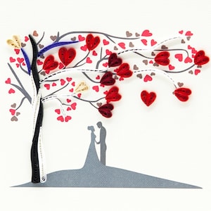 Albero del cuore quilling con sposa e sposo, biglietto quilling, matrimonio, biglietto di nozze, giorno del matrimonio quilling, foto quilling sposa e sposo, amanti