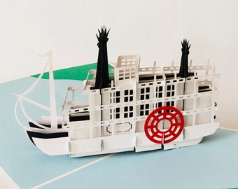 River steamer, paddle steamer, folding card, 3D card, pop-up card