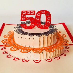 50th birthday cake, Happy 50th birthday, 50th birthday card, 50th birthday pop-up card, 3D pop up 50th birthday card