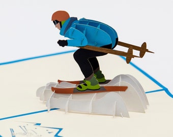 Skier, Skis, Ski Holiday Voucher, Pop-up Travel Voucher, 3D Birthday Card, Hobby Ski, Pop-up Gift for Skier