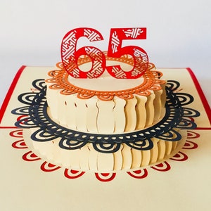 65. Geburtstagstorte, Alles Gute zum 65. Geburtstag, 65. Geburtstagskarte, Pop-up Karte zum 65. Geburtstag, 3D pop up 65. Geburtstagskarte