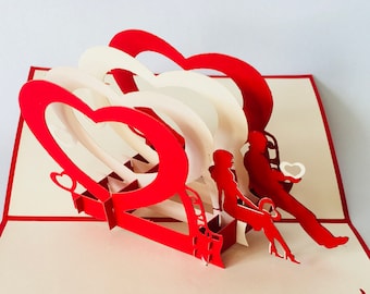 Couple amoureux avec coeurs, cartes 3D / cartes pop-up, couple amoureux pop-up, Joyeuse Saint Valentin, Saint Valentin