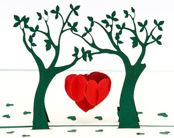 Albero del cuore, biglietto pop-up/3D, San Valentino, biglietto di nozze