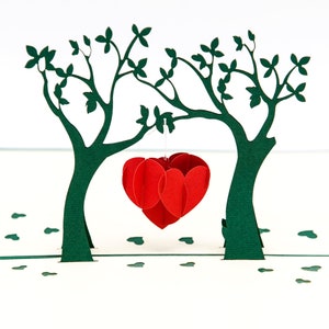 Árbol del corazón, tarjeta pop-up/3D, Día de San Valentín, tarjeta de boda